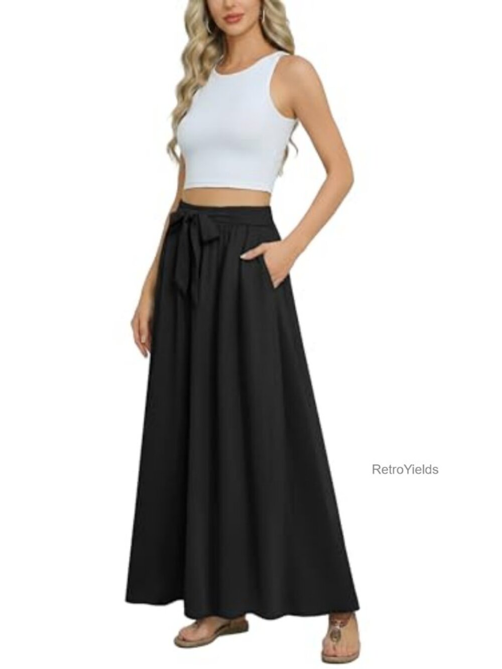 Womens Maxi Skirt Summer Trendy Tie Knot Elastic High Waisted Boho Beach Flowy